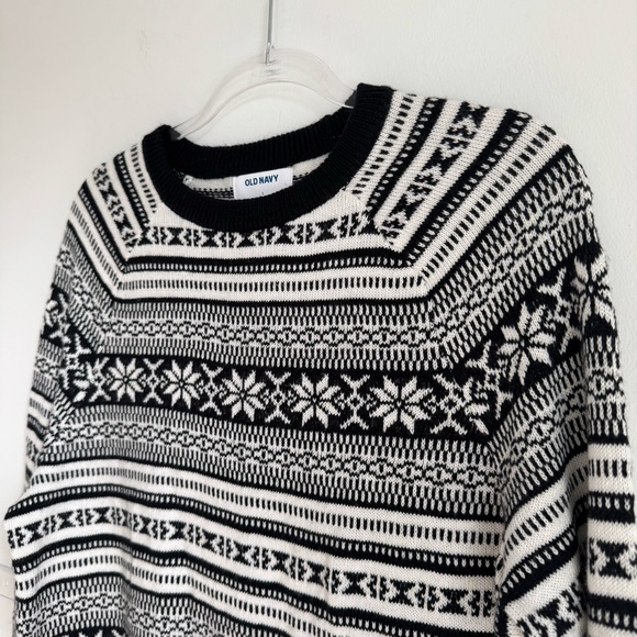 Old Navy Black & White Far Isle Sweater Women’s Large NEW - Picture 5 of 11